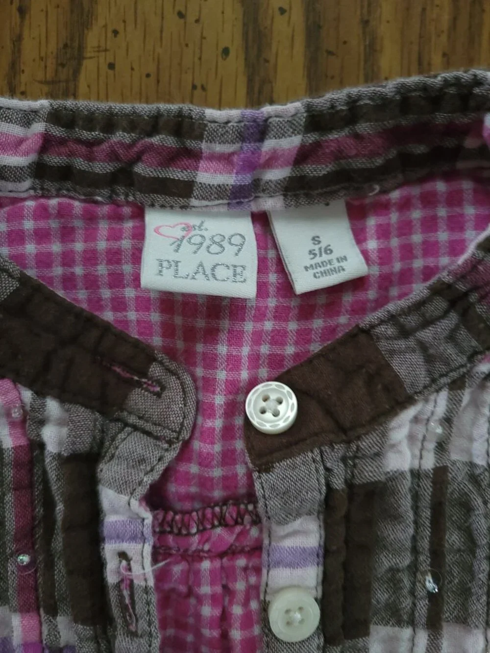 The Children's Place Girls 5/6 Brown Pink Plaid Button Front Tunic Shirt